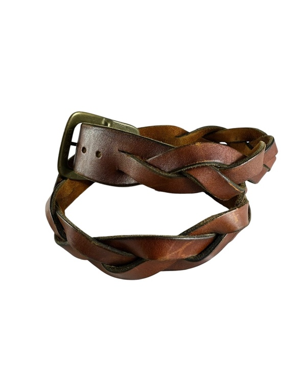 Genuine Vintage Brown Braided Leather Unisex Belt Solid Brass 36 main image 6